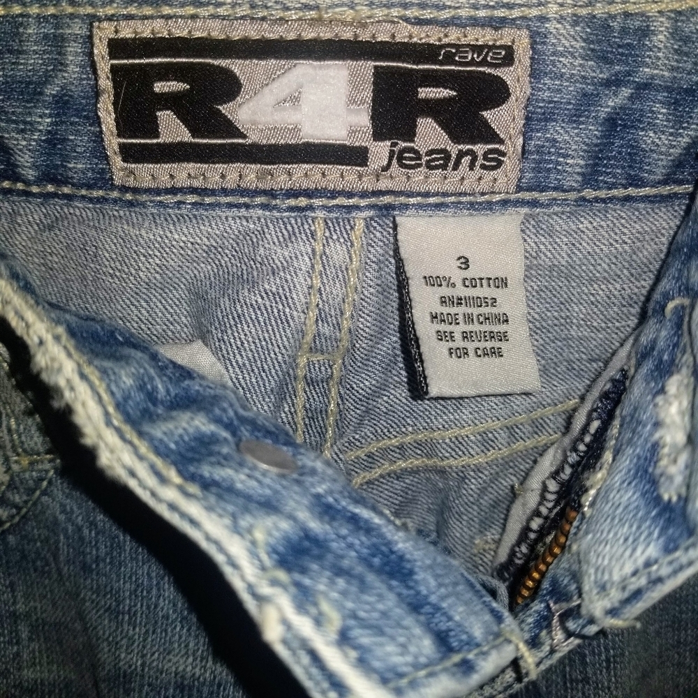R4R Rave Blue Distressed Bling Ripped Jeans Size 3 - Picture 5 of 5